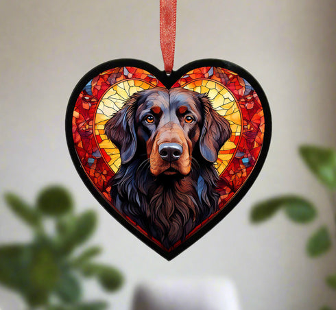 Flat Coated Retriever Stained Glass Effect Heart Suncatcher